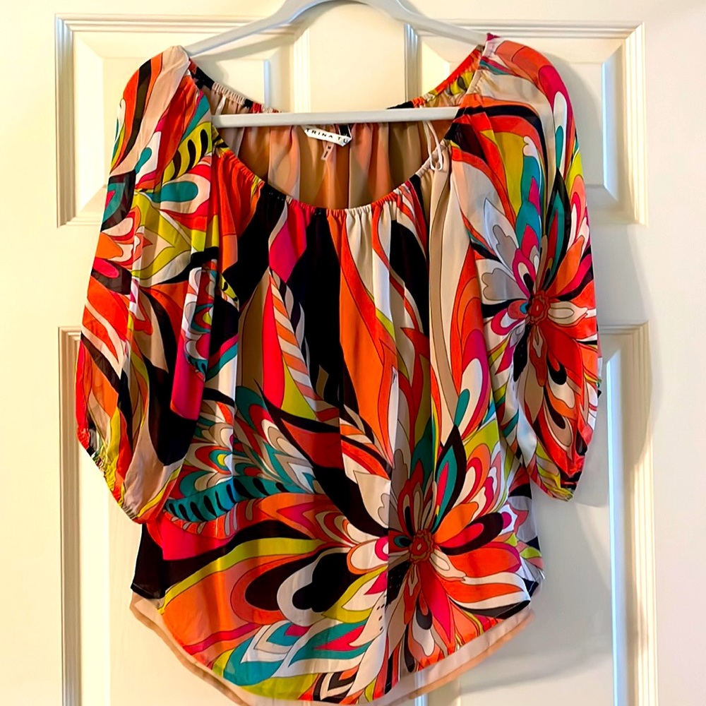 Trina Turk Multi-colored Elastic Neckline top!